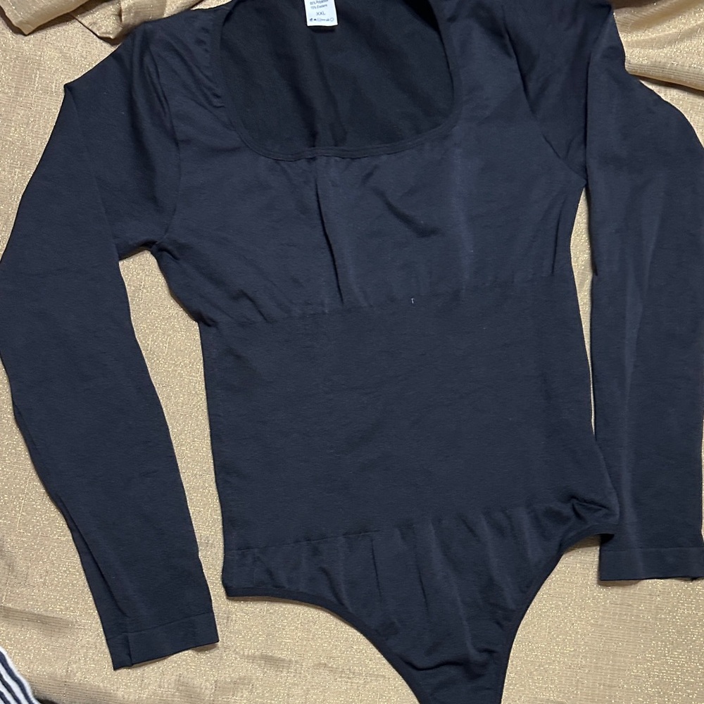 Classic Black Long Sleeve Thong Bodysuit